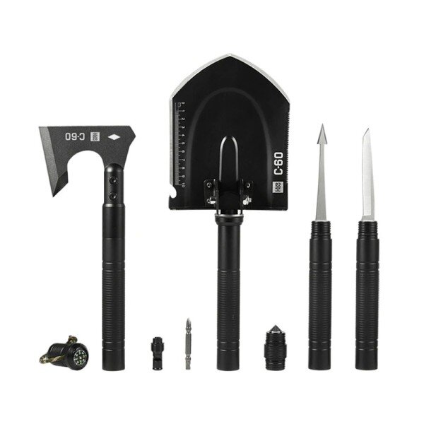 Multifunction Shovel Military Tactical Survival Axe Outdoor Camping 16 In 1 Function Harpoon Storage Bag